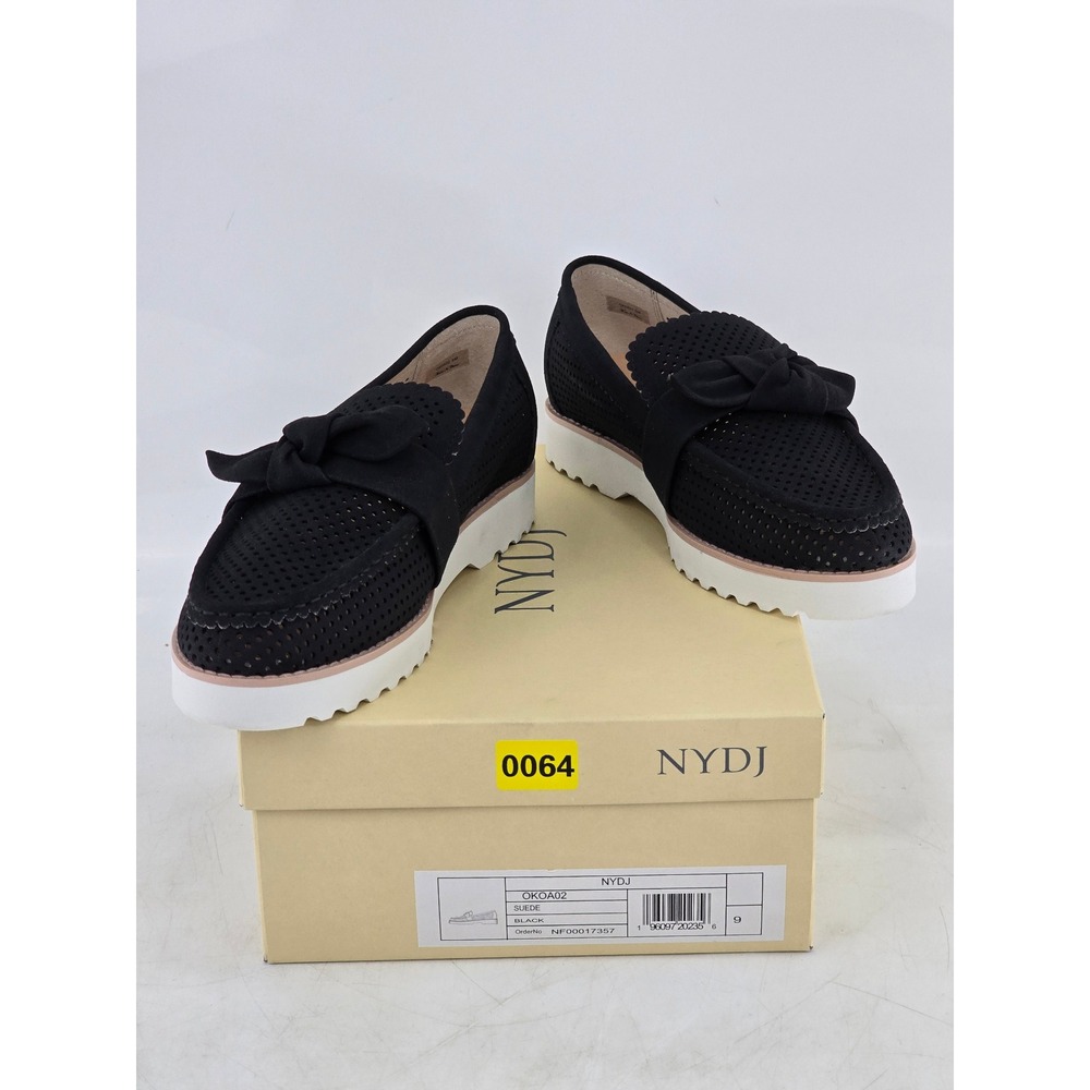 NYDJ Okoa Suede Loafers Womens 9 Black Perforated Bow Slip On - New